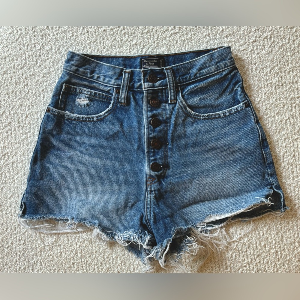Abercrombie and Fitch Medium Dark Blue Button High Rise Denim Short Shorts 24 00 - Picture 6 of 6